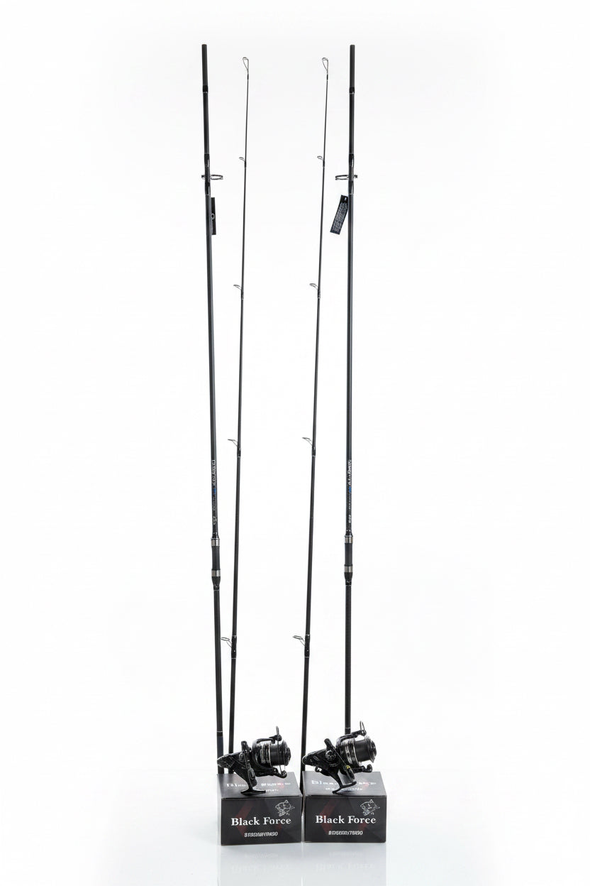 Set Pescuit 2 x Lansete FL Galaxy Carp 3.90m, 3.5lbs + 2 x Mulinete Black Force 9000