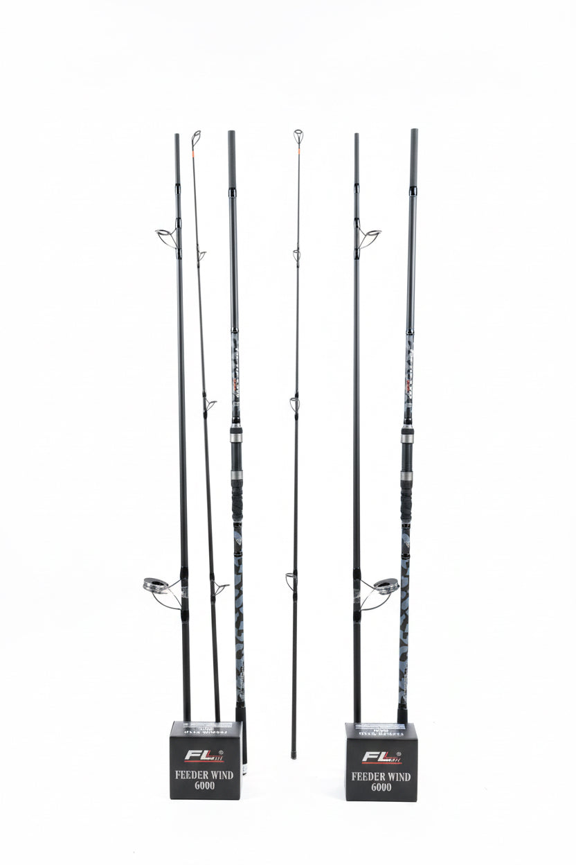 Set : 2x Lansete Diamant Alb Tactics 3.90m + 2x Mulinete FL Feeder Wind 6000 cu fir de 0.20 mm inclus