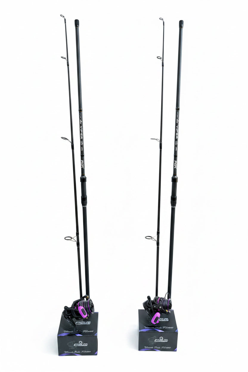 Set Pescuit Crap: 2 x Lansete FL Viper Carp 3.90m + 2 x Mulinete Strategist Feeder FD 8000