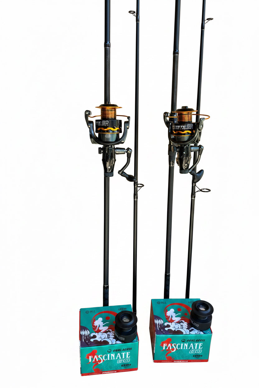 Set pescuit: 2x Lansetă FL FLX 8 
 2x Mulinetă Cool Angel Fascinate 8000