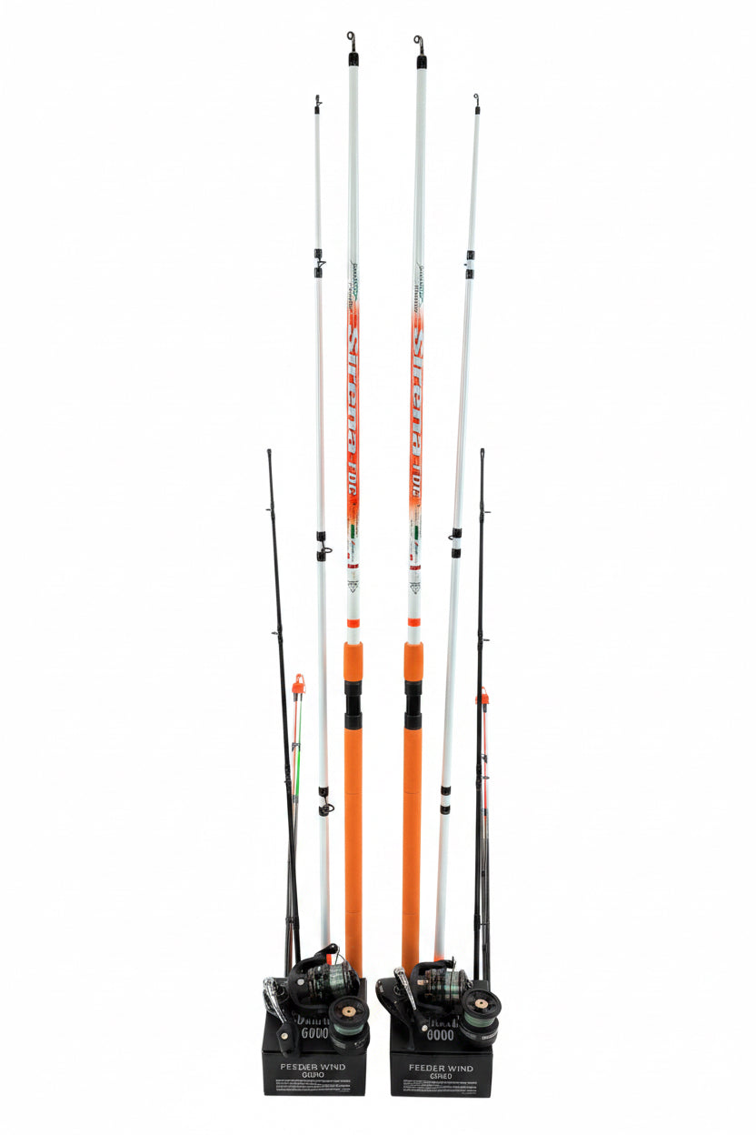 Set format din 2 x Mulinete FL Feeder Wind 6000 și 2 x Lansete Carbon Feeder Sirena