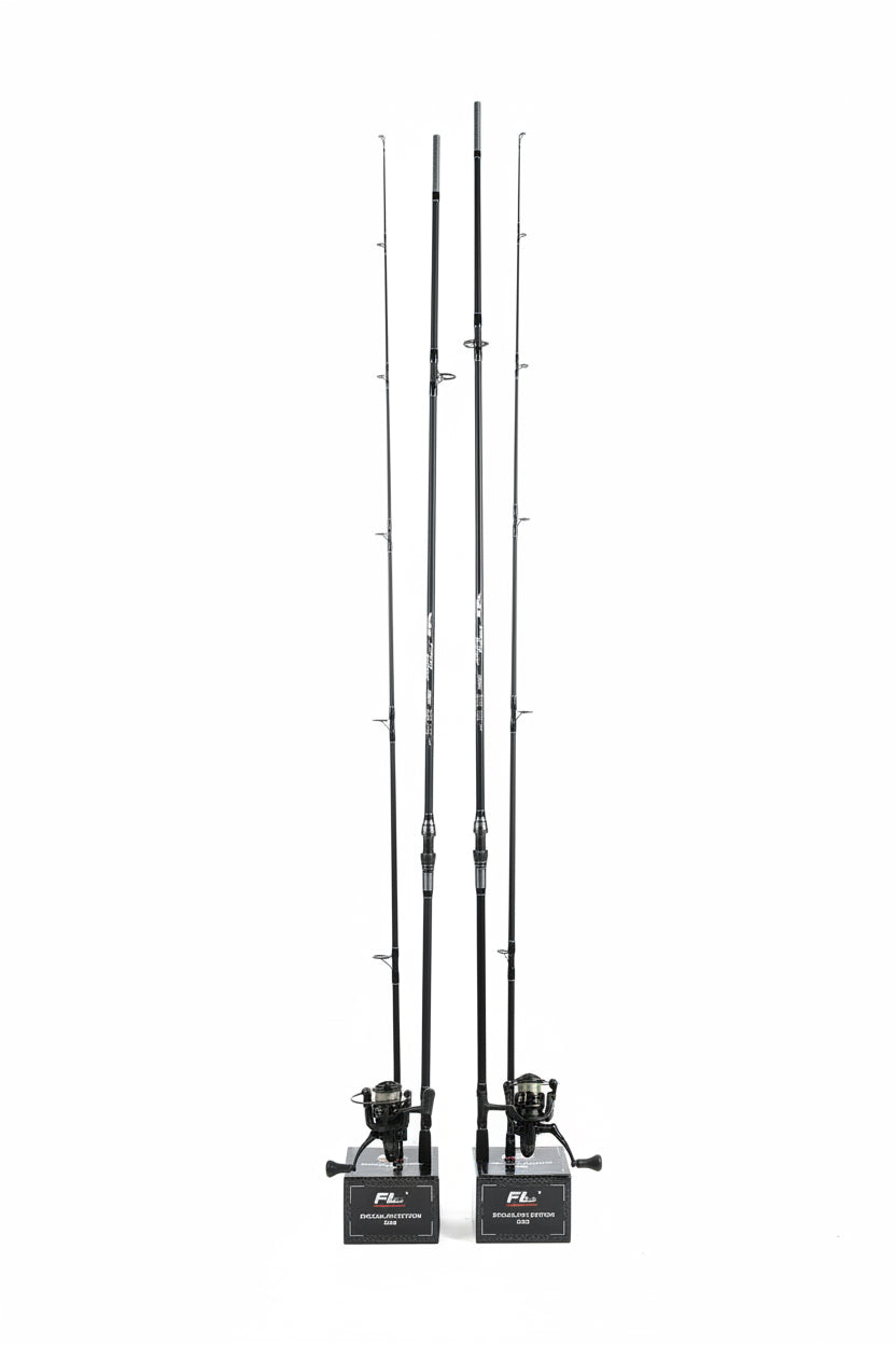 Set Complet de Pescuit: 2 Lansete Cool Angel Fishing Expert 3.90m + 2 Mulinete FL Specialist Catfish 9000