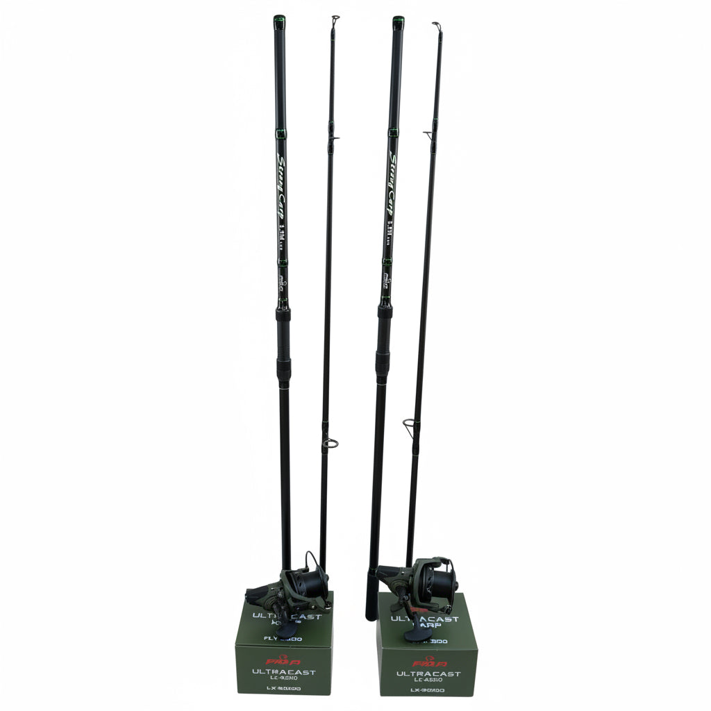 Set 2 Lansete PRO FL Strong Carp 3.90m 3.5LB + 2 Mulinete PRO FL UltraCast Carp FLX-9000