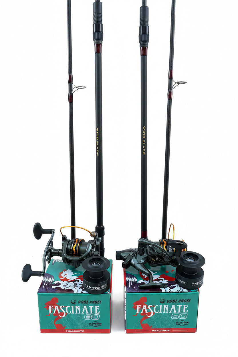 Set pescuit: 2 x Lansete Wind Blade Deep Water 2 x Mulinete Cool Angel Fascinate 8000