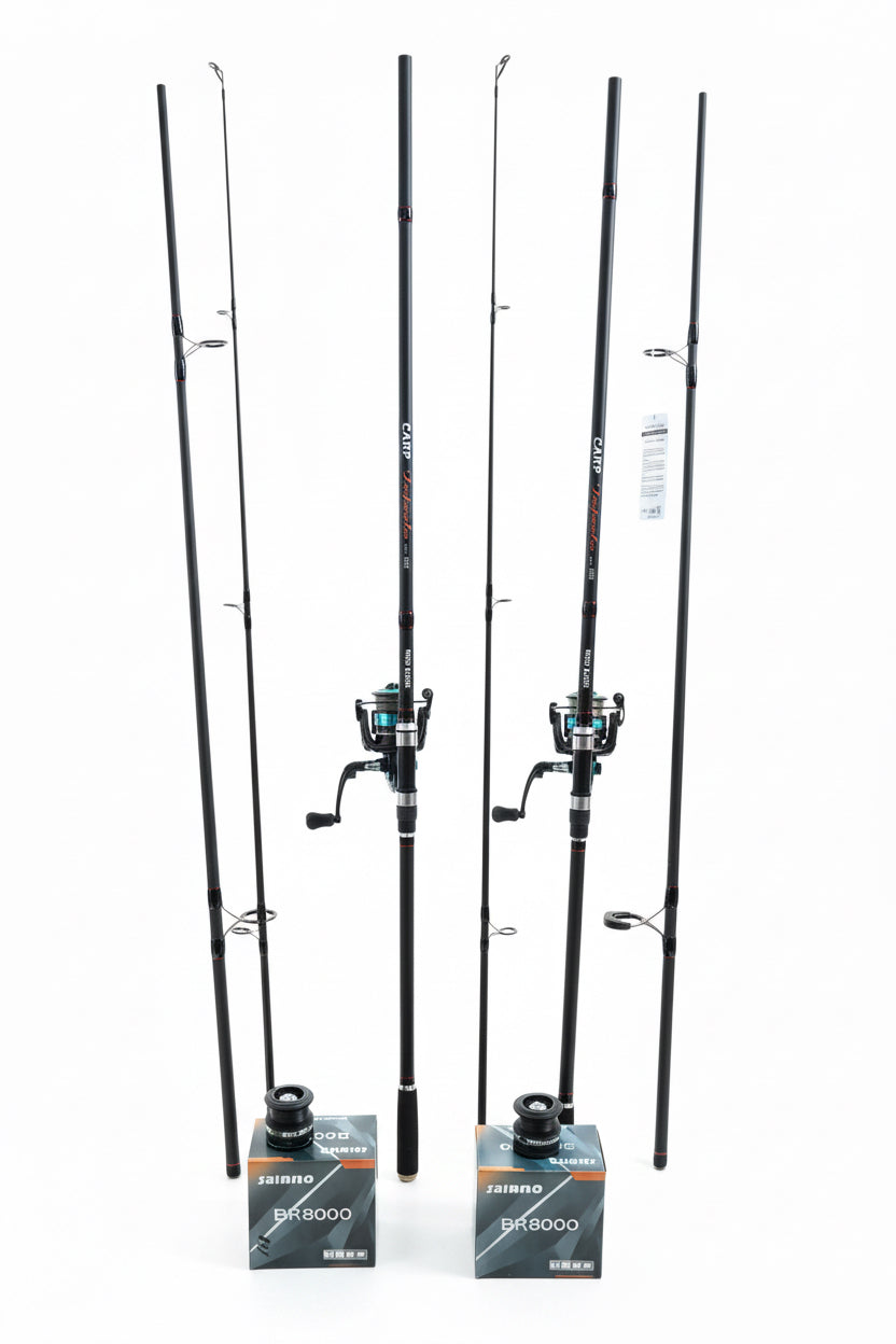 Set 2 Lansete Crap Wind Blade CARP Deepwater 3.90m și 2 Mulinete Saimino BR 6000 echipate cu fir0,20 mm