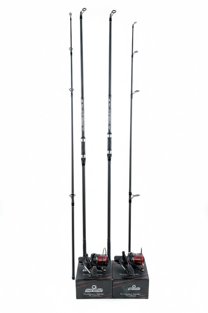Set Pescuit 2 x Lansete FL Legend Carp 3.90m + 2 x Mulinete Strategist Feeder Pro 8000