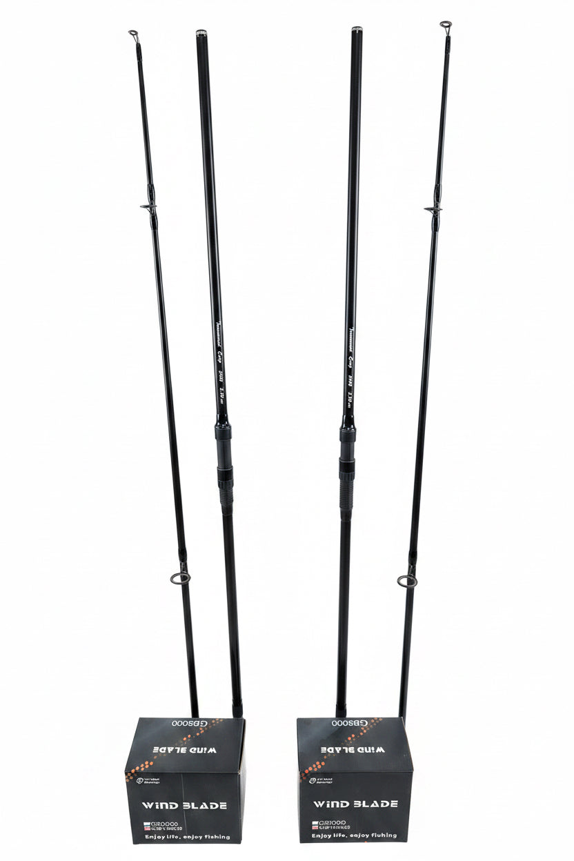 Set Pescuit Crap: 2 x Lansete Tournament Carp 3.90m, 3.50lbs + 2 x Mulinete Wind Blade GB10000