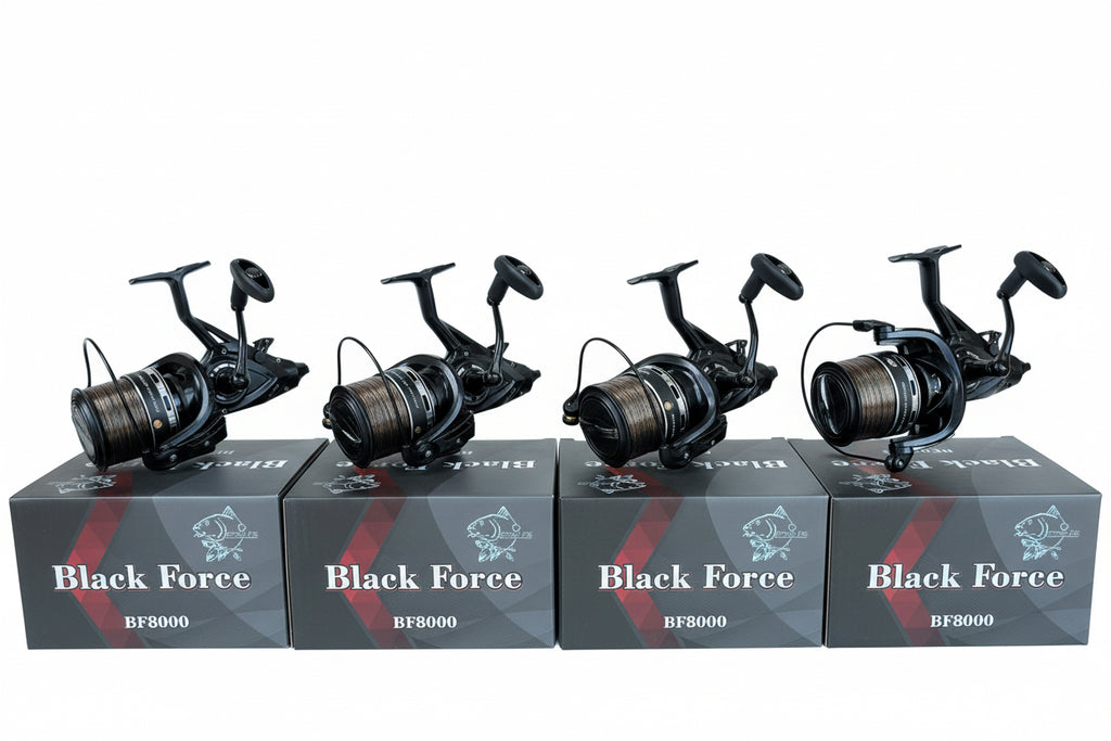 Set 4 Mulinete Black Force BF8000 Echipate cu Fir 0,30 mm