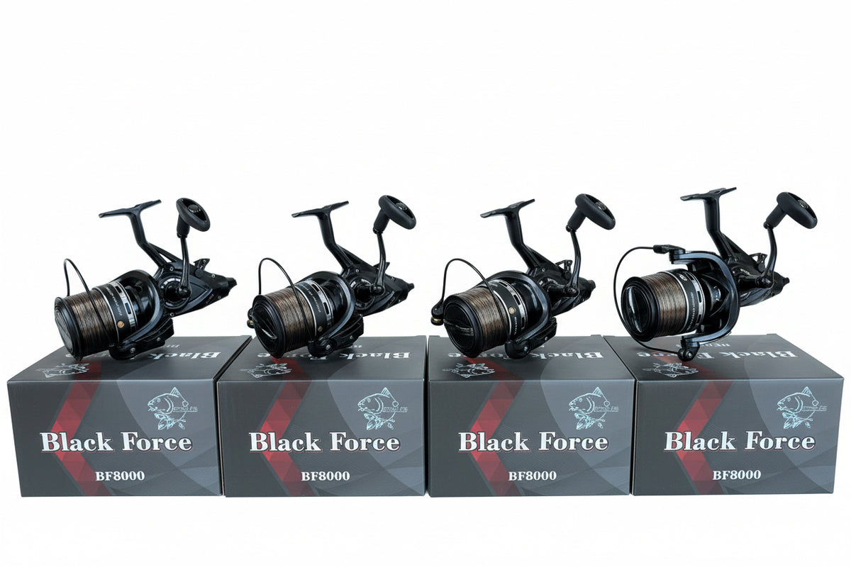 Set 4 Mulinete Black Force BF8000 Echipate cu Fir 0,30 mm